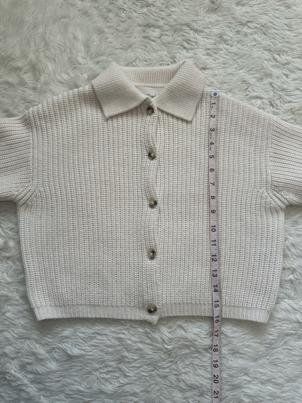 Aritzia Wilfred Nextdoor Sweater Collared 100% Merino Wool Cardigan Cream Sz S - Picture 11 of 12